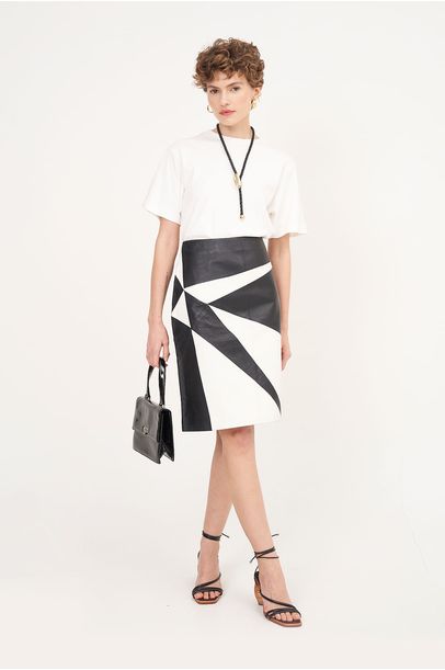 Saia Couro Pb Loop Vintage - PRETO E BRANCO