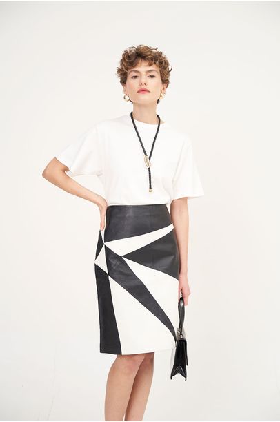 Saia Couro Pb Loop Vintage - PRETO E BRANCO