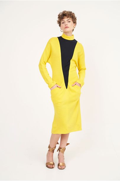 Vestido Amarelo E Preto Loop Vintage - AMARELO
