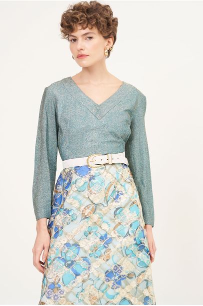 Vestido Jacquard Azul Loop Vintage - AZUL