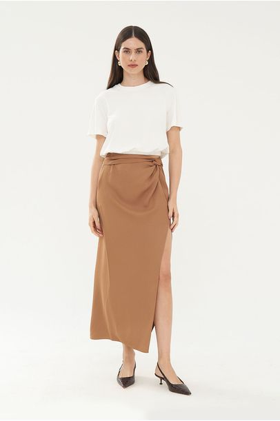 Saia Midi Alicia Framed - BEGE