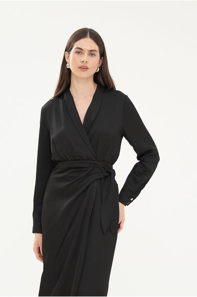 Vestido Manga Longa Alicia Framed - PRETO
