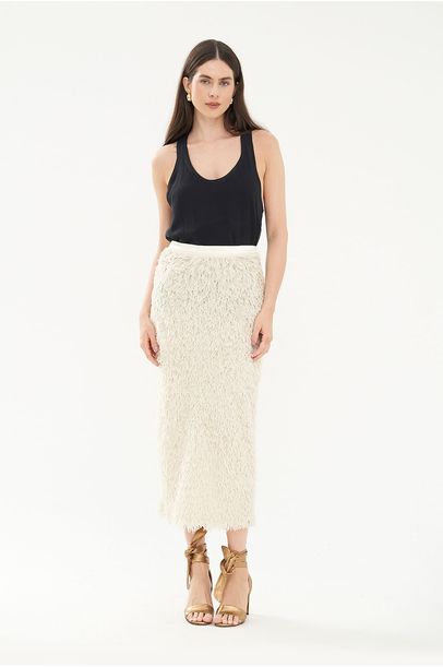 Saia Midi Plume Framed - OFF WHITE