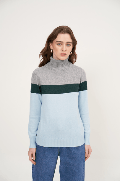 Blusa Tricolor Cashmere Luzzi Framed - Azul