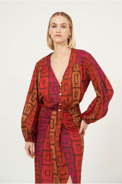 Camisa Zelha Cleo Estampada Magenta Olive You - Rosa