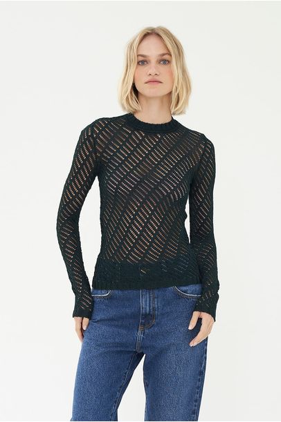 Blusa Manga Longa Rendada Gaitee - VERDE