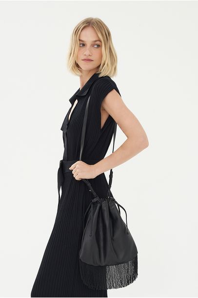 Bolsa Benedetta Couro Franjas Glorinha Paranaguá - PRETO