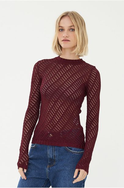 Blusa Manga Longa Rendada Gaitee - VERMELHO