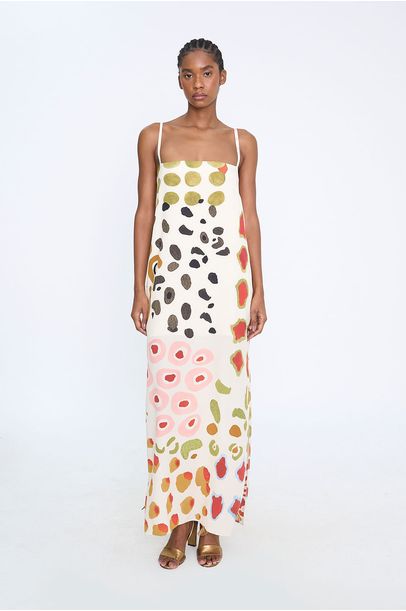 Vestido Longo Dalma Pintas Laura Cangussu - OFF WHITE