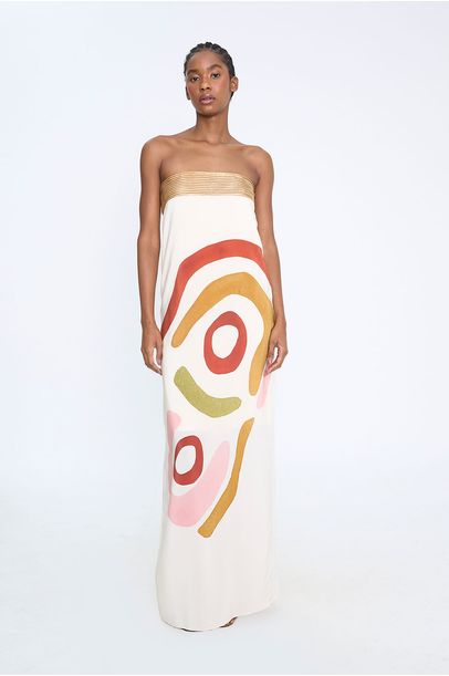 Vestido Longo Dalva Lamê Pintas Laura Cangussu - OFF WHITE