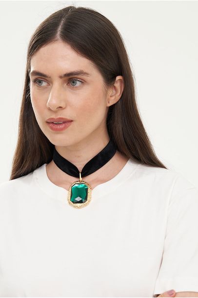 Colar Pedra Retangular Framed - VERDE
