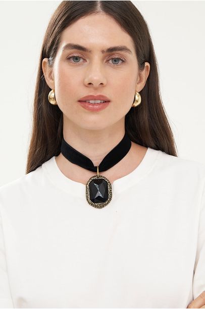 Colar Pedra Retangular Framed - PRETO