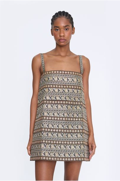 Vestido Mini Fitas Floridas Em Jacquard Laura Cangussu - MULTICOLORIDO