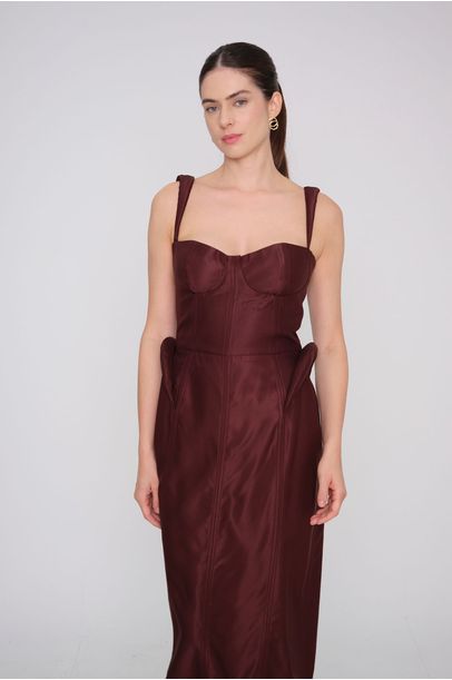 Vestido Midi Fonda Aluf - MARROM