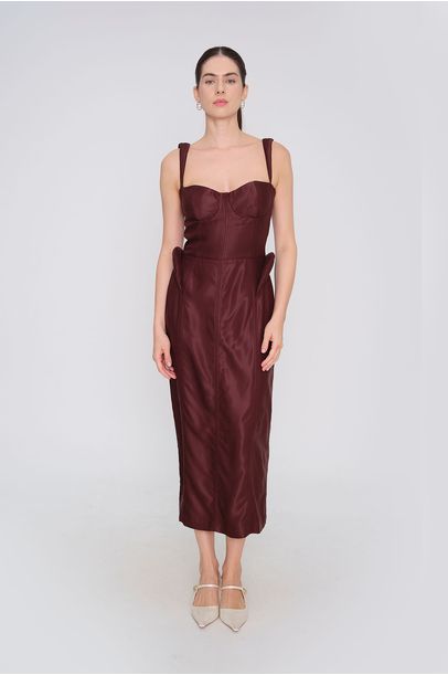 Vestido Midi Fonda Aluf - MARROM