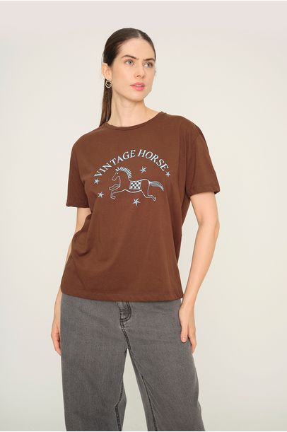T-shirt Vintage Horse Valônia Véras - MARROM