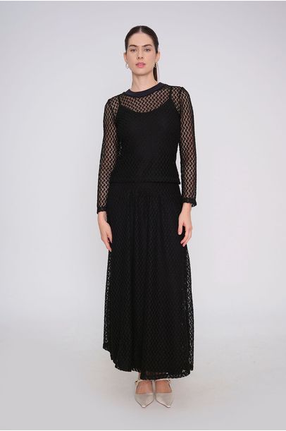 Saia Midi Vídia Renda Norah Jour Et Nuit - PRETO
