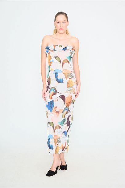 Vestido Midi Plissado Duck Lo de Lui - MULTICOLORIDO
