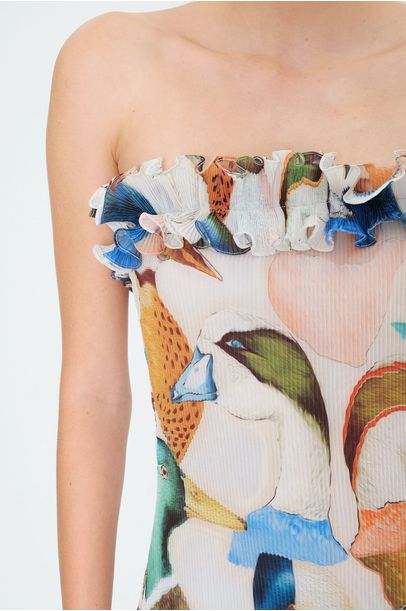 Vestido Midi Plissado Duck Lo de Lui - MULTICOLORIDO