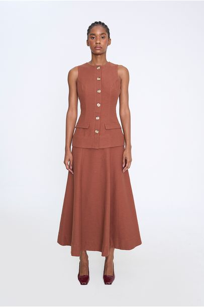 Vestido Midi Aruba Clemence - MARROM
