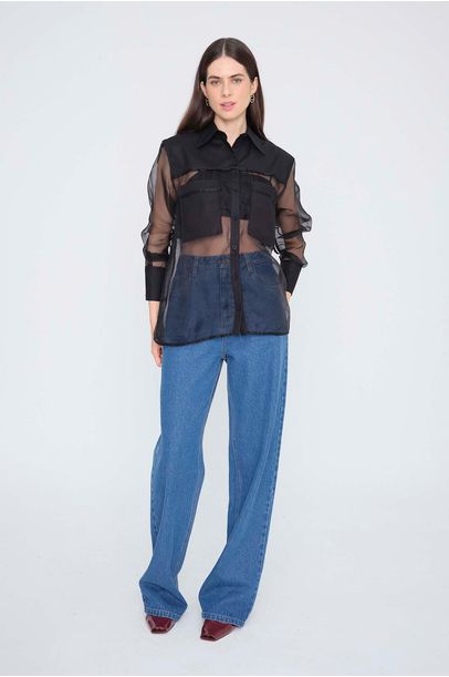 Camisa Ml Organza Seda Coven - PRETO