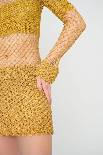 Vestido Mini Escamas em Crochê Kontenta - DOURADO