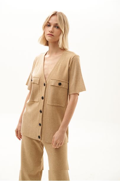 Blusa Bt Couro Tricot Missinclof - BEGE