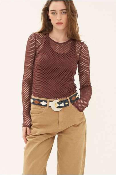 Blusa Ml Teia Lia Norah Jour Et Nuit - MARROM