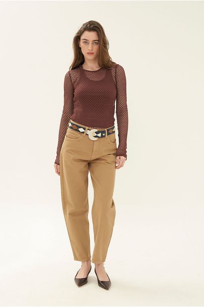 Blusa Ml Teia Lia Norah Jour Et Nuit - MARROM