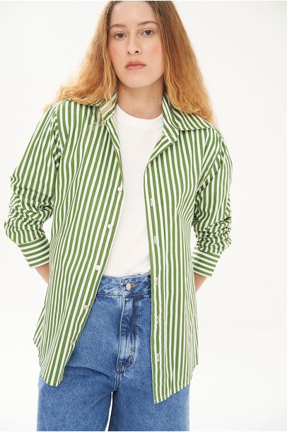 Camisa Oba Listrada Olive You - Verde