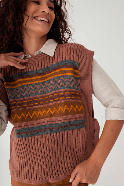 Colete Tricô Jacquard Rosé Cabana - Rose