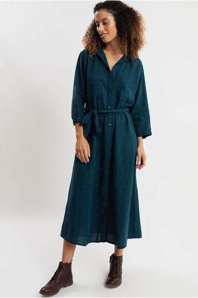 Chemise Linho Oversized Petróleo Cabana - Azul
