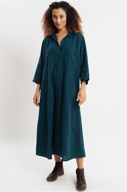 Chemise Linho Oversized Petróleo Cabana - Azul