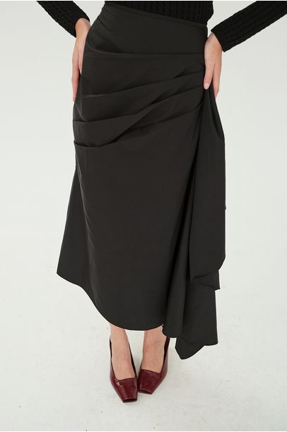 Saia Midi Nylon Coven - PRETO