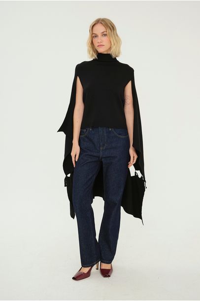 Blusa Panneaux Tricot Modem - PRETO