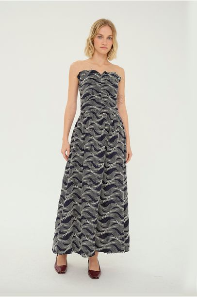 Vestido Midi Bordado Crinas Valônia Véras - MARINHO