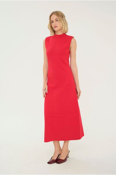 Vestido Longo Gola Alta Tricot Egrey - VERMELHO