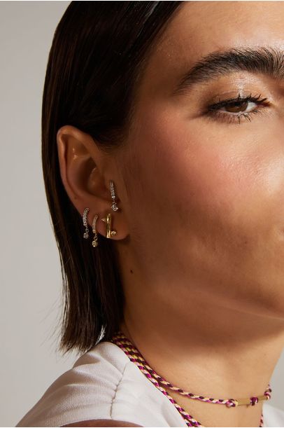 Brinco Argola De Gota Com Diamantes Carolina Neves - Dourado