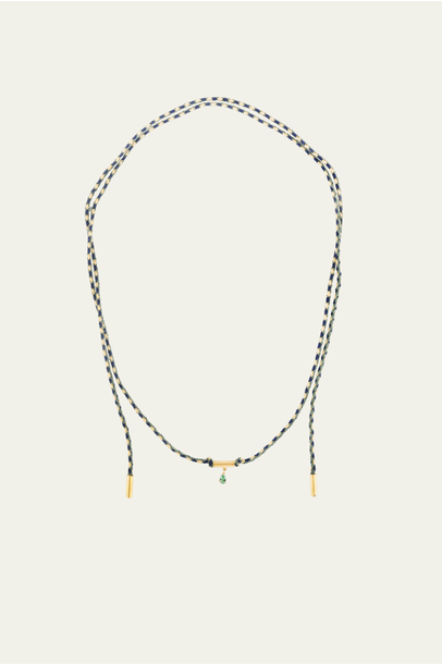 Colar Fio Corda Com Canutilho De Esmeralda Carolina Neves - Dourado
