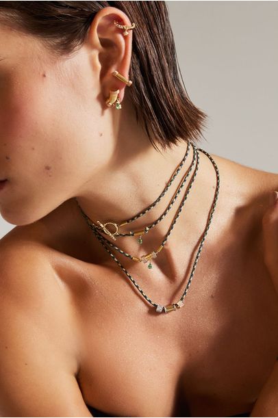 Pingente Canutilho Com Bordas De Diamante Carolina Neves - Dourado