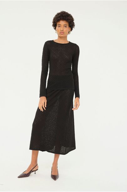 Blusa Ml Transparencia Tata - PRETO