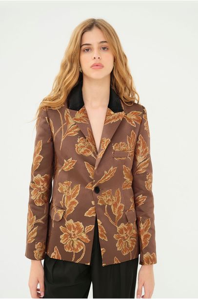 Blazer Alfaitaria Jacquard Floral Marrom Rsvp + Laura Kubrusly - MARROM
