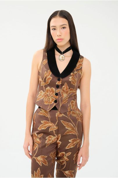 Colete Alfaitaria Jacquard Floral Marrom Rsvp + Laura Kubrusly - MARROM