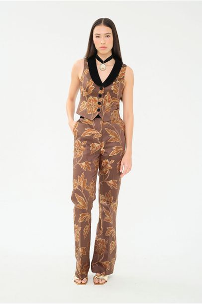 Calça Alfaiataria Jacquard Floral Marrom Rsvp + Laura Kubrusly - MARROM