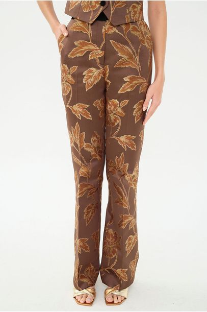 Calça Alfaiataria Jacquard Floral Marrom Rsvp + Laura Kubrusly - MARROM