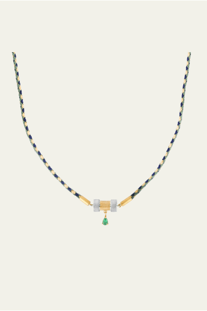 Colar Fio Corda Com Canutilho Bojudo De Esmeralda Carolina Neves - Dourado