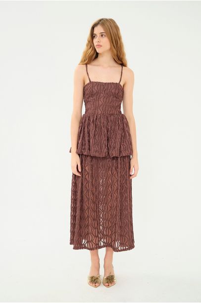 Vestido Longo Alças Serpentine Gingin - MARROM