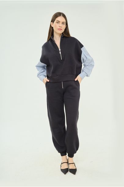 Calça Jogger Moletom Zíper Francesca - PRETO