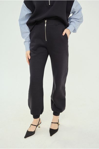 Calça Jogger Moletom Zíper Francesca - PRETO