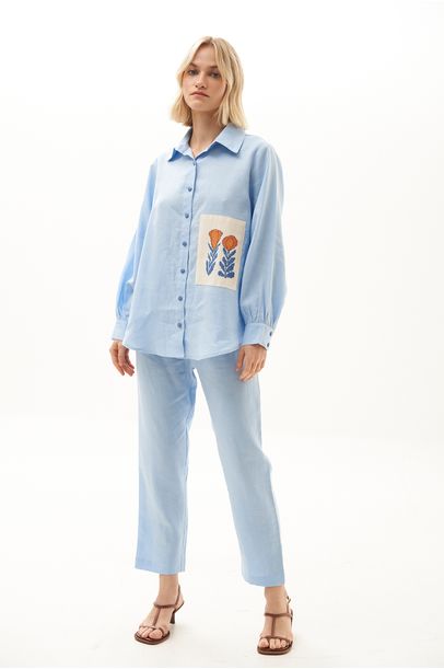 Calça Elástico Linho Missinclof - AZUL